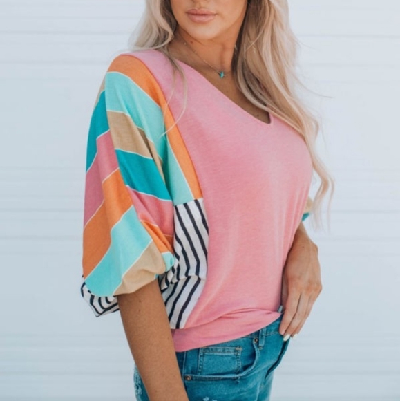 Summer ☀️  is coming🌼 Trendy colorblock striped top - Picture 2 of 6